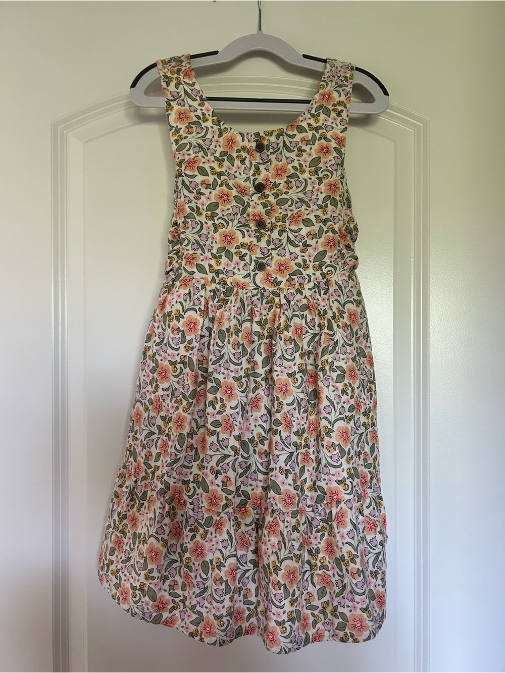 Cat & Jack Cream Floral Sundress with Pink Flowers and Green Leaves